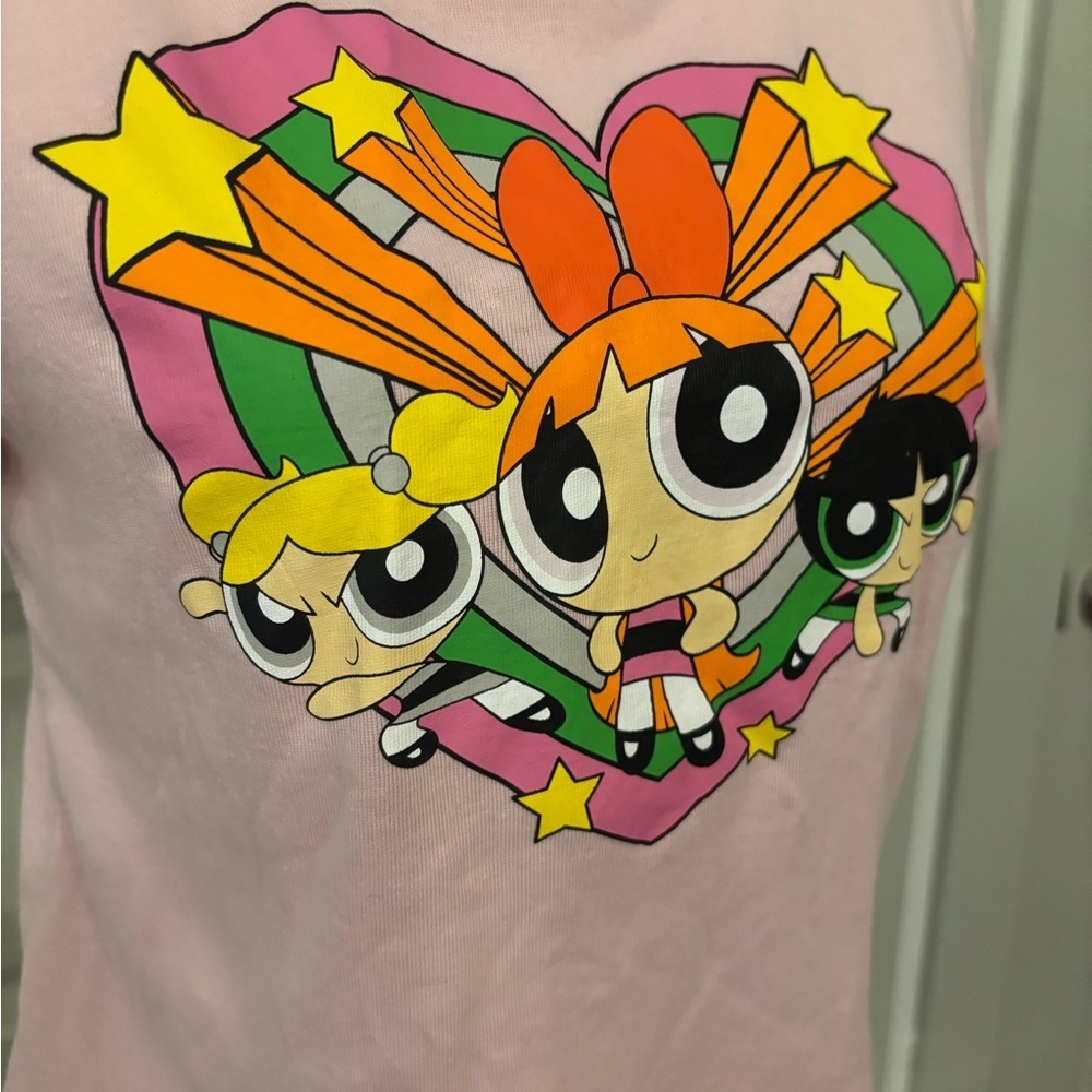 PowerPuff Girls pink graphic cropped heart tee size XL - Picture 4 of 9